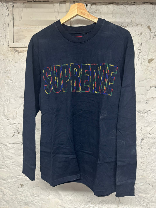 Supreme Cities Spellout Navy L/S T-Shirt Sz M