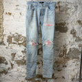 Amiri MX1 Pink Paisley Blue Denim Jeans Sz 31