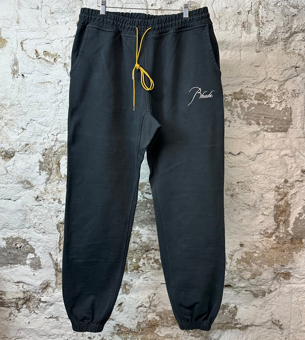 Rhude White Script Spell Black Sweatpants Sz XXL
