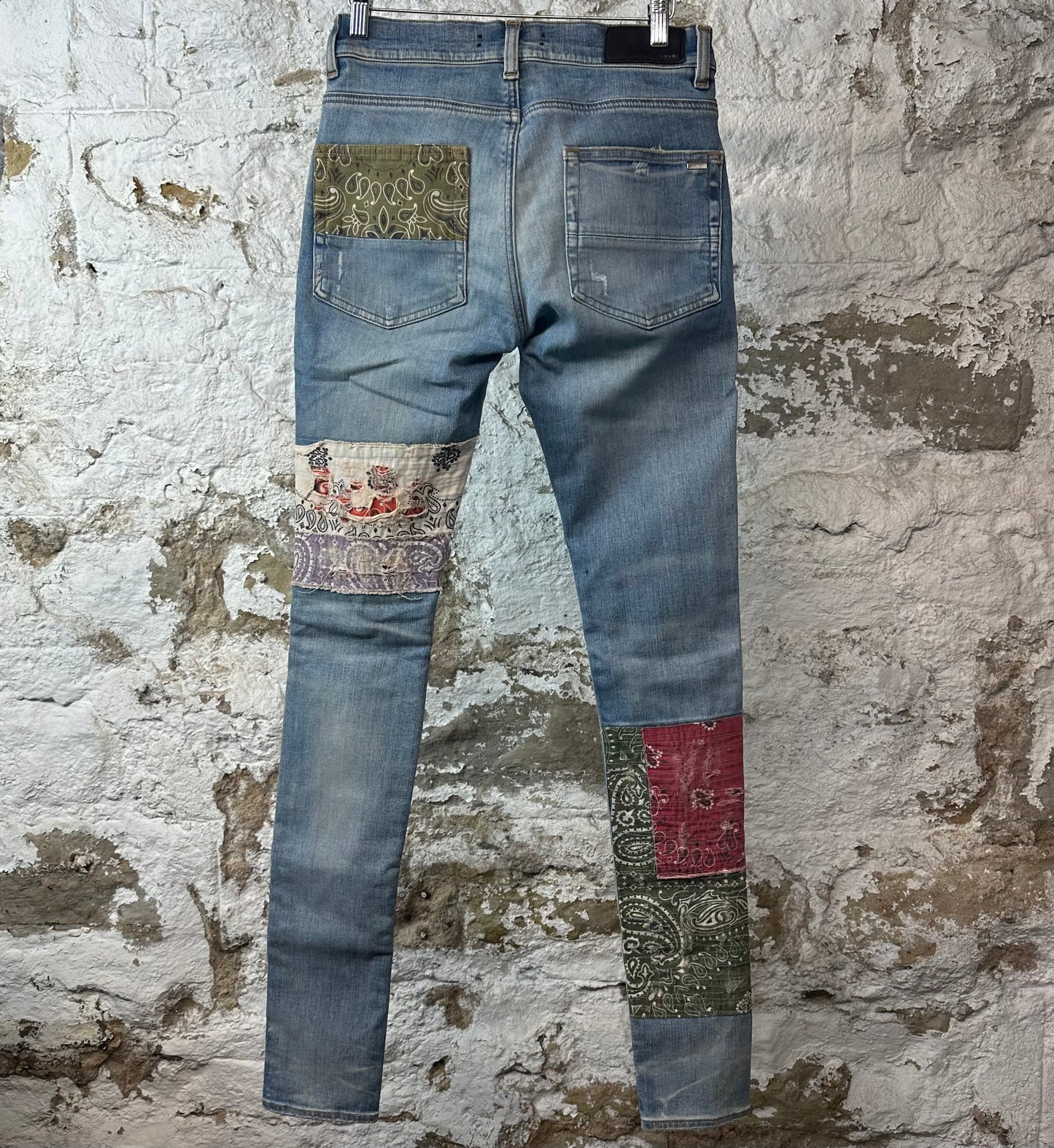 Amiri Multicolor Paisley Patch Blue Denim Jeans Sz 28