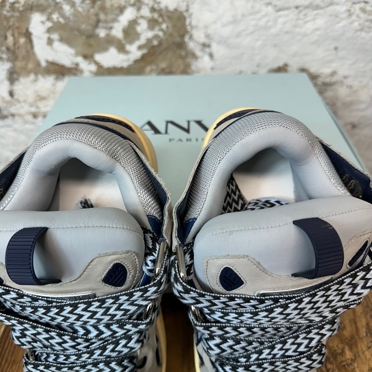 Lanvin Curb Blue Black Lace Gray Sneaker Sz 8 (41)