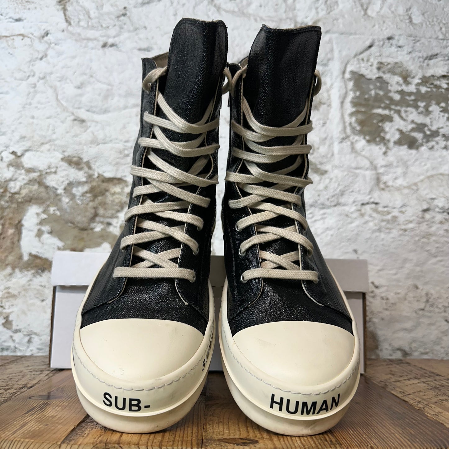 Rick Owens High Black Vinyl Milk Sneaker Sz 12 (45)