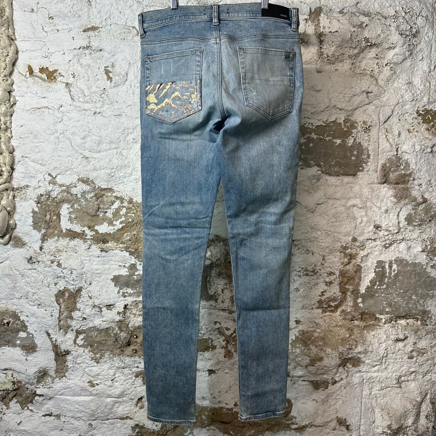 Amiri MX1 Blue Gold Patch Blue Denim Jeans Sz 33