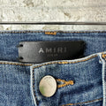 Amiri MX1 Black Leather Dark Blue Denim Jeans Sz 29