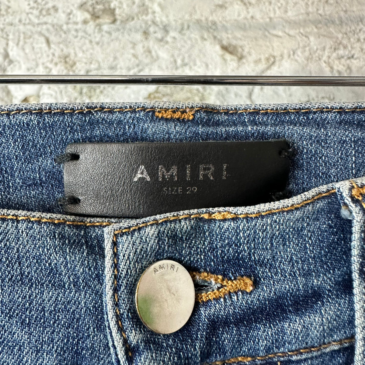 Amiri MX1 Black Leather Dark Blue Denim Jeans Sz 29