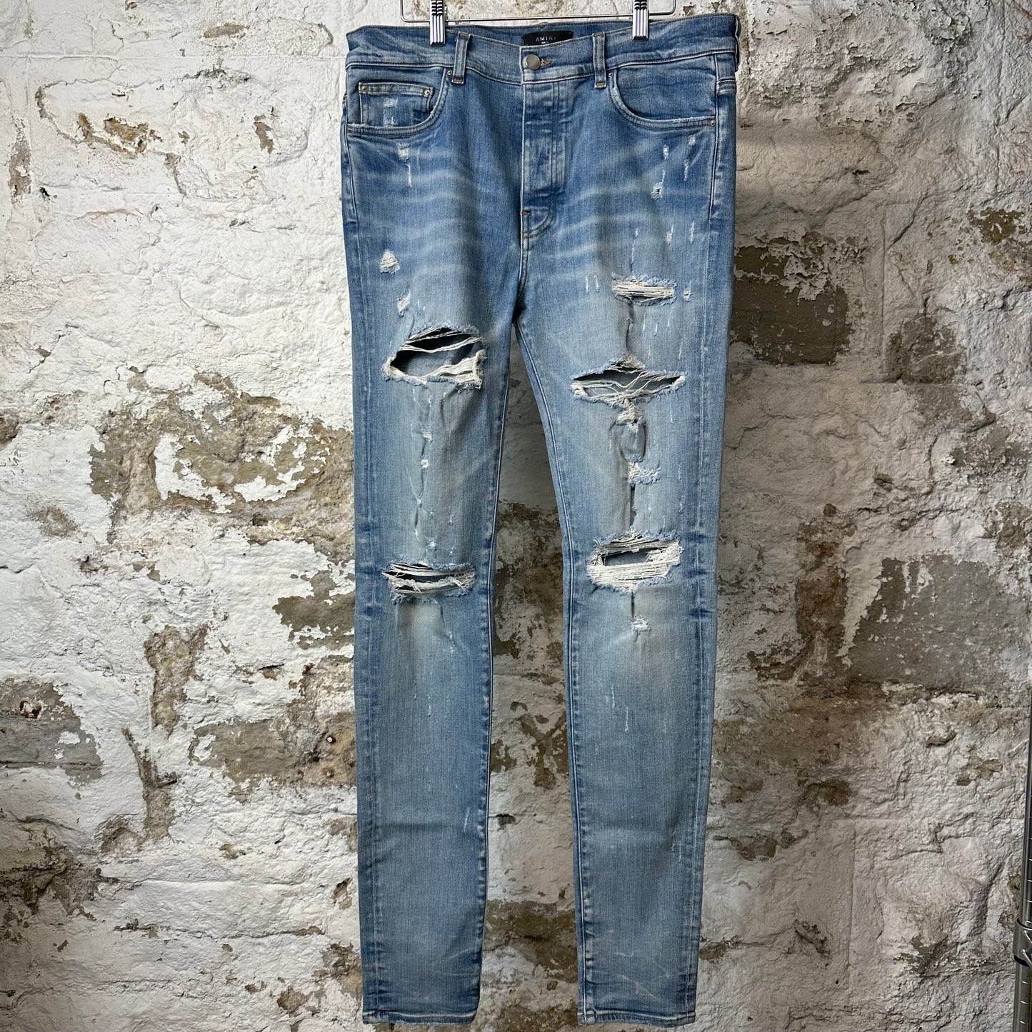 Amiri Distressed Plain Blue Denim Jeans Sz 36