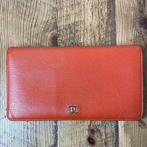 Chanel Orange Leather Long Wallet