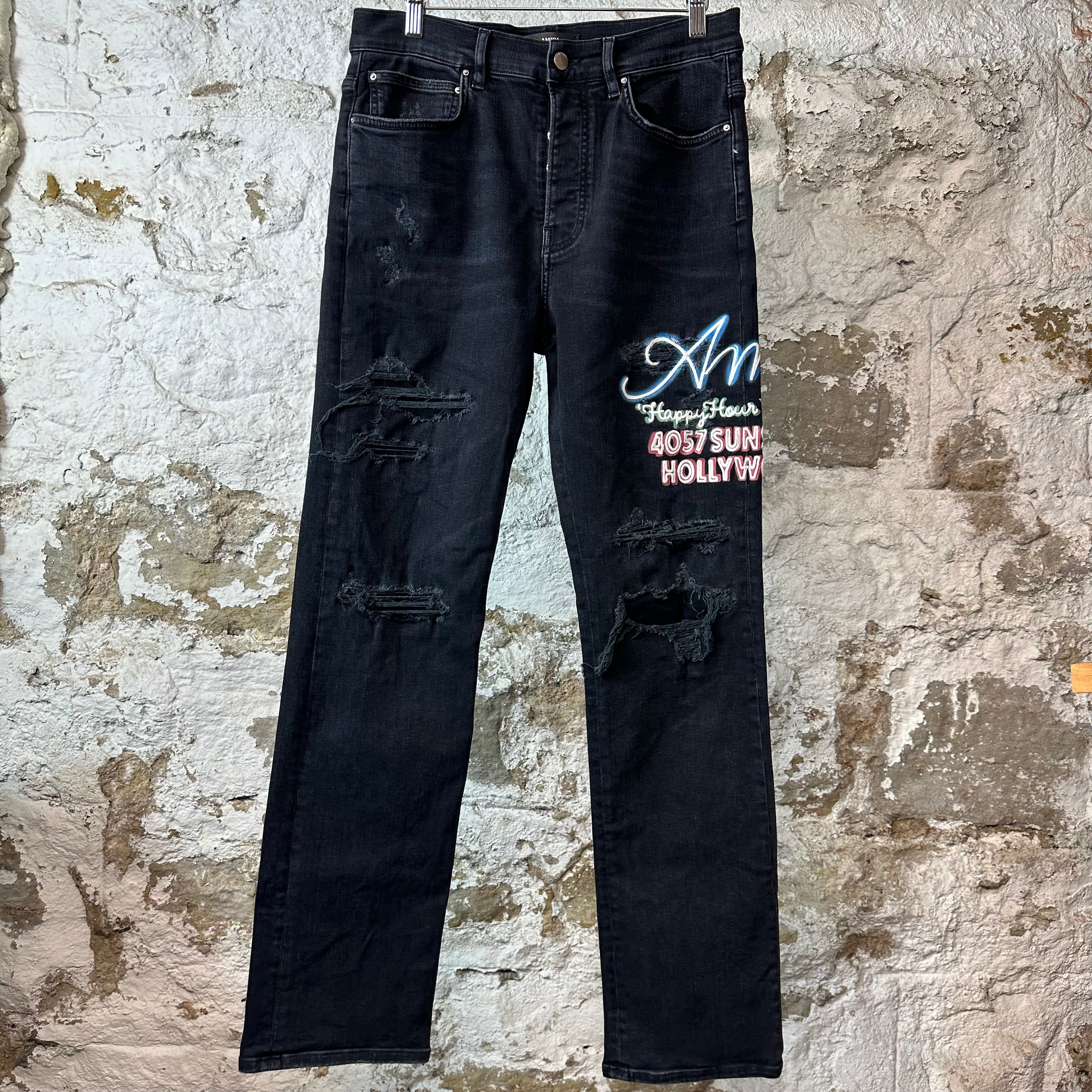 Amiri Neon Lights Black Denim Jeans Sz 32