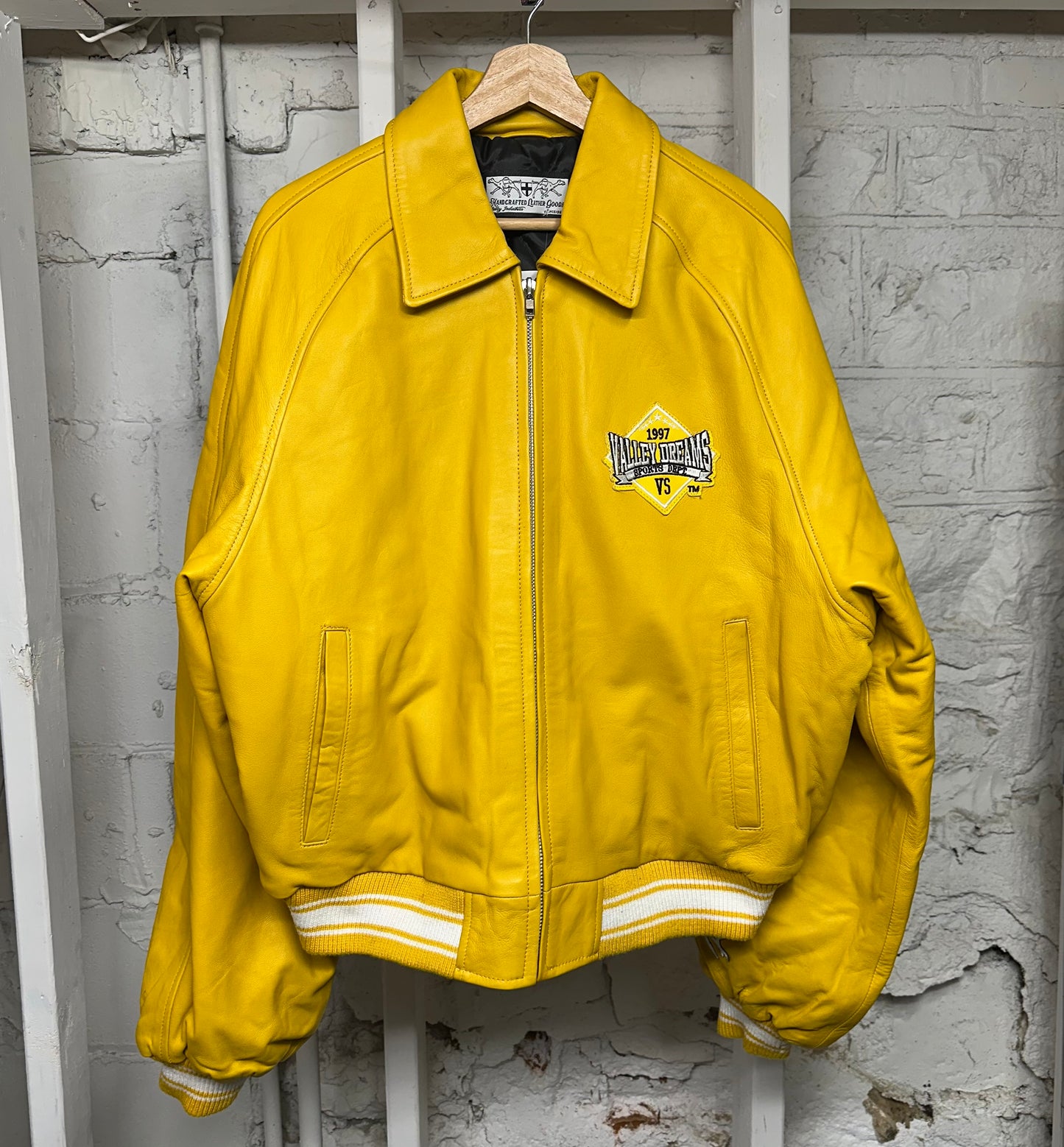 Vale Dreams Yellow Leather Varsity Jacket Sz S