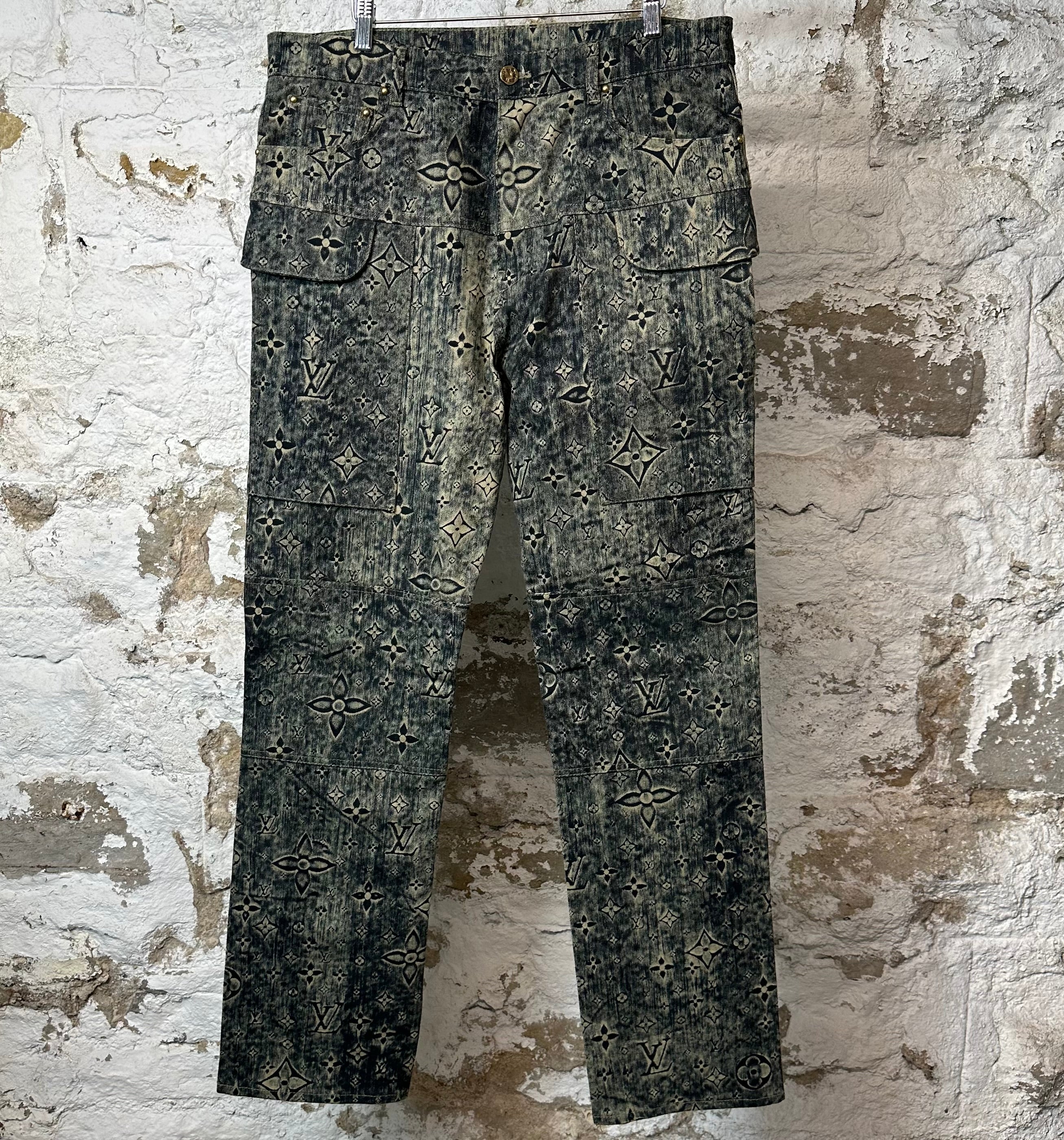 Louis Vuitton Dark Blue Monogram Cargo Denim Pants Sz 32