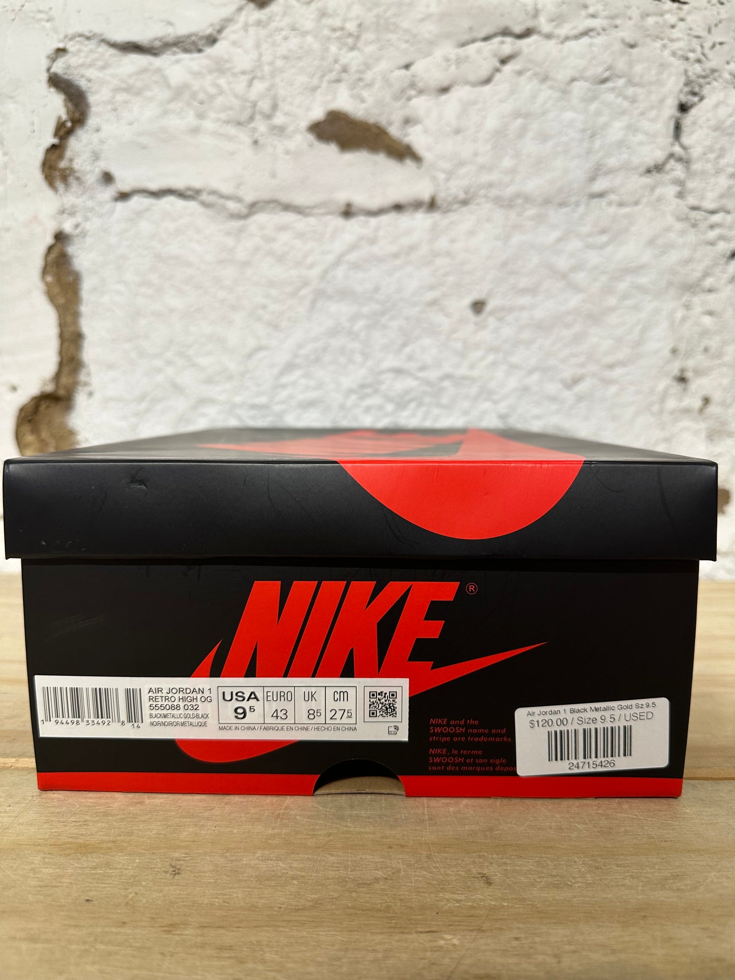Air Jordan 1 Black Metallic Gold Sz 9.5
