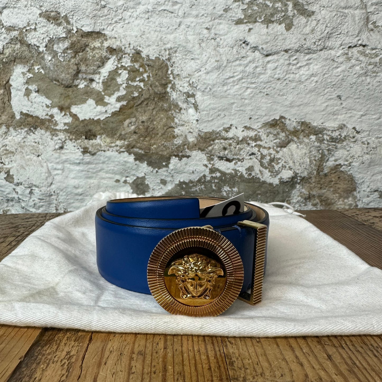 Versace Gold Medusa Logo Blue Belt Sz (85/34)