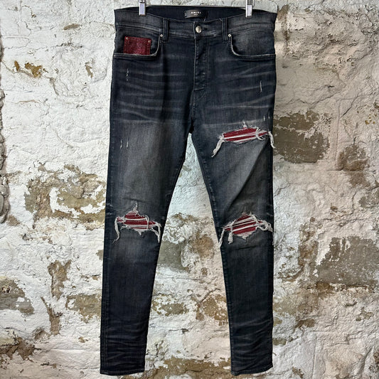 Amiri MX1 Red Glitter Grey Denim Jeans Sz 32