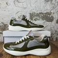Prada Americas Cup Olive Patent Grey White Sneaker Sz 9