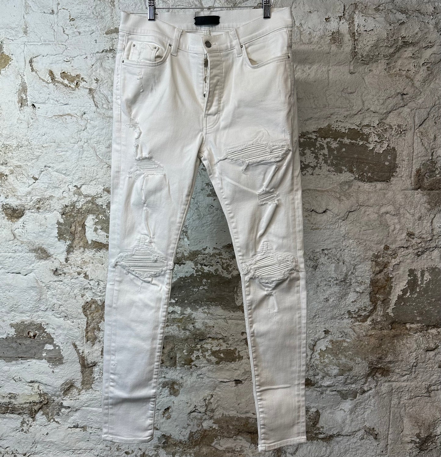 Amiri MX1 White Leather White Denim Jeans Sz 34