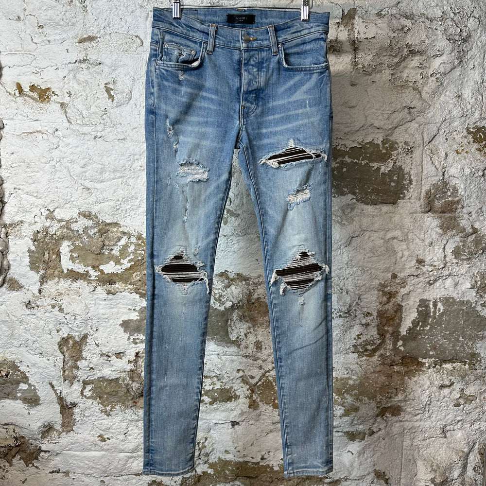 Amiri MX1 Brown Suede Blue Denim Jeans Sz 29