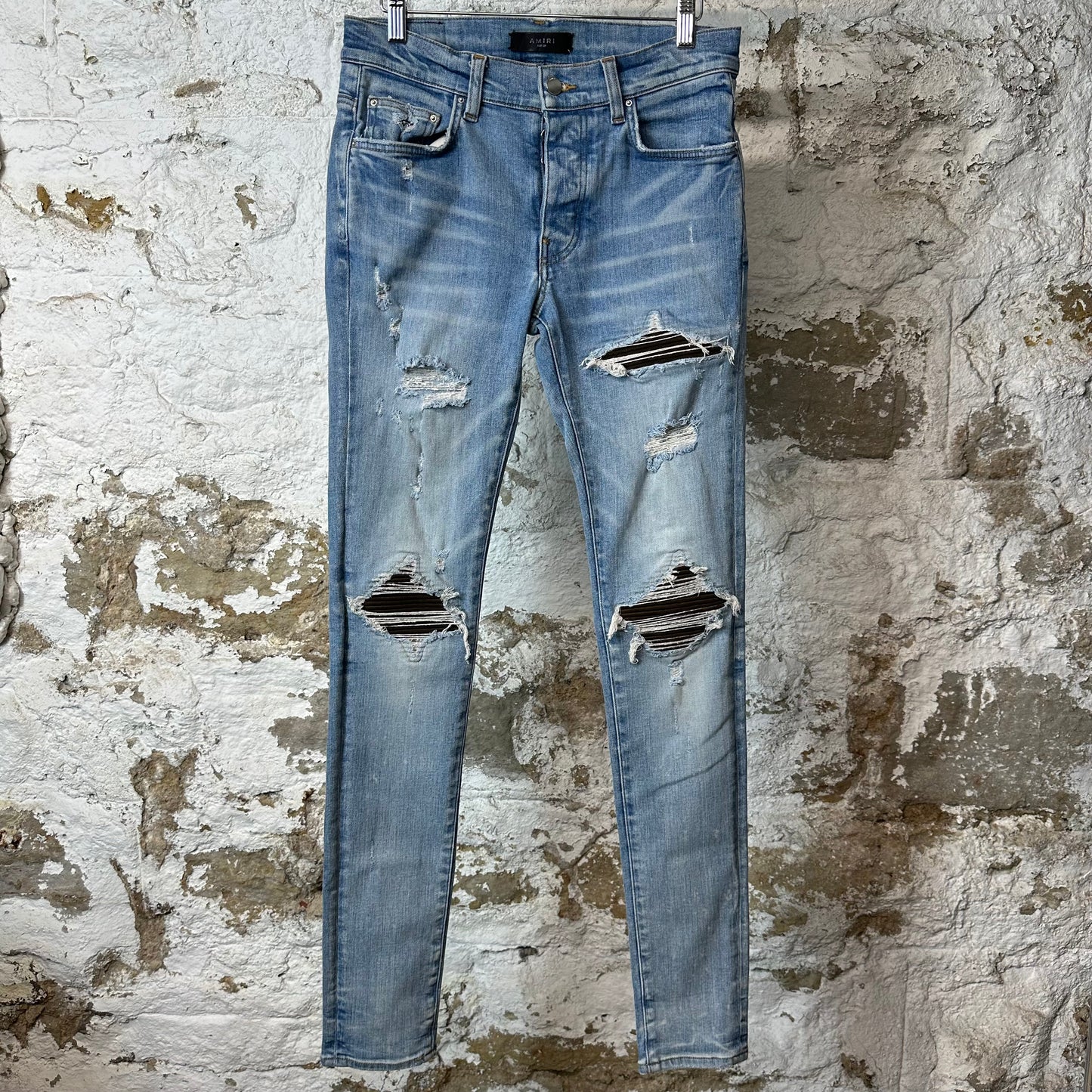 Amiri MX1 Brown Suede Blue Denim Jeans Sz 29