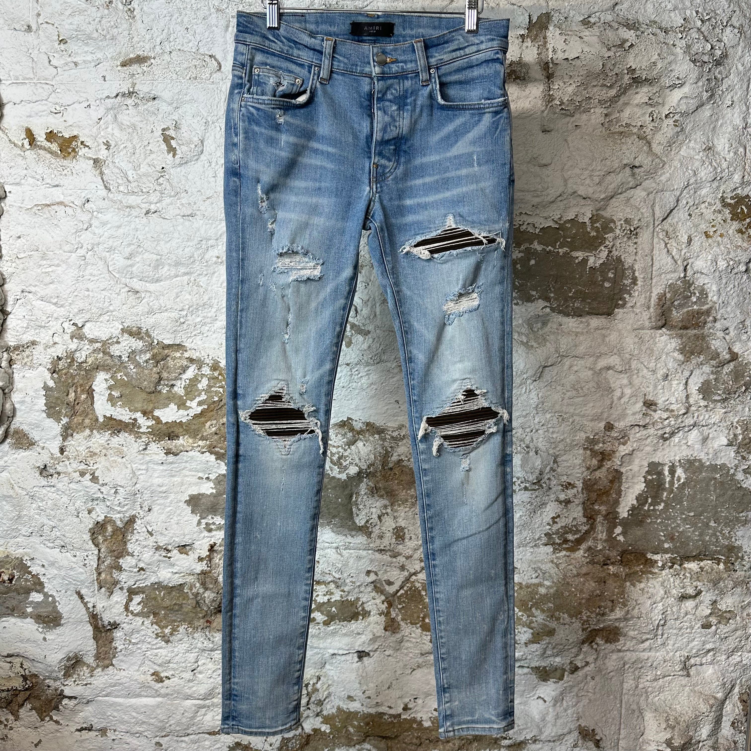 Amiri MX1 Brown Suede Blue Denim Jeans Sz 29