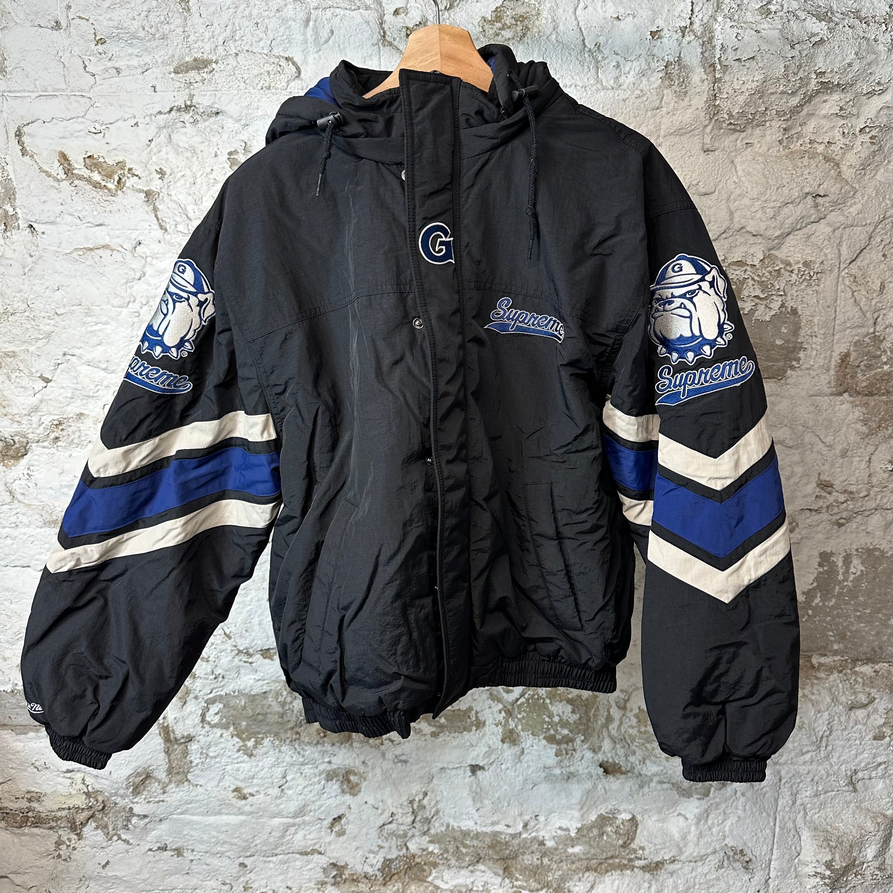 Supreme M&N NCAA Hooded Stadium Jacket Black Sz M