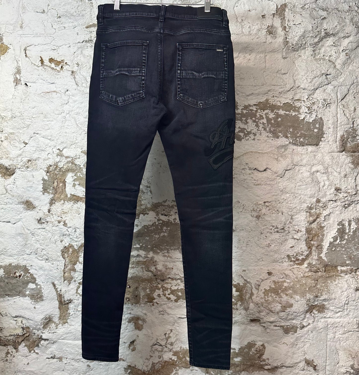Amiri Black Varsity Patch Black Denim Jeans Sz 34