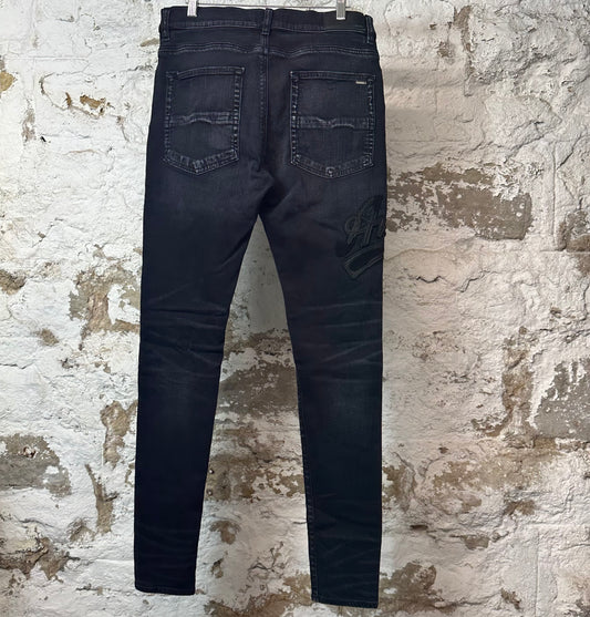 Amiri Black Varsity Patch Black Denim Jeans Sz 34