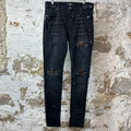 Amiri MX1 Brown Plaid Flannel Black Denim Jeans Sz 34
