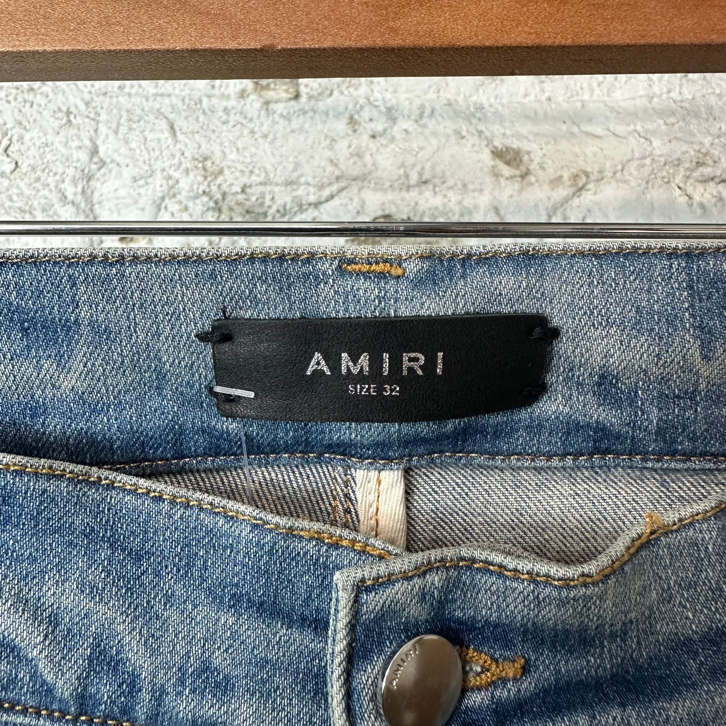 Amiri Black Paisley Old English Blue Denim Jeans Sz 32