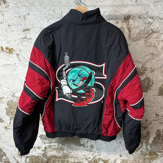 Supreme Salem Black Red Half Zip Stadium Jacket Sz M DS