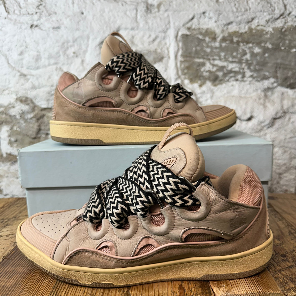 Lanvin Curb Black White Lace Pink Sneaker Sz 12 (45)