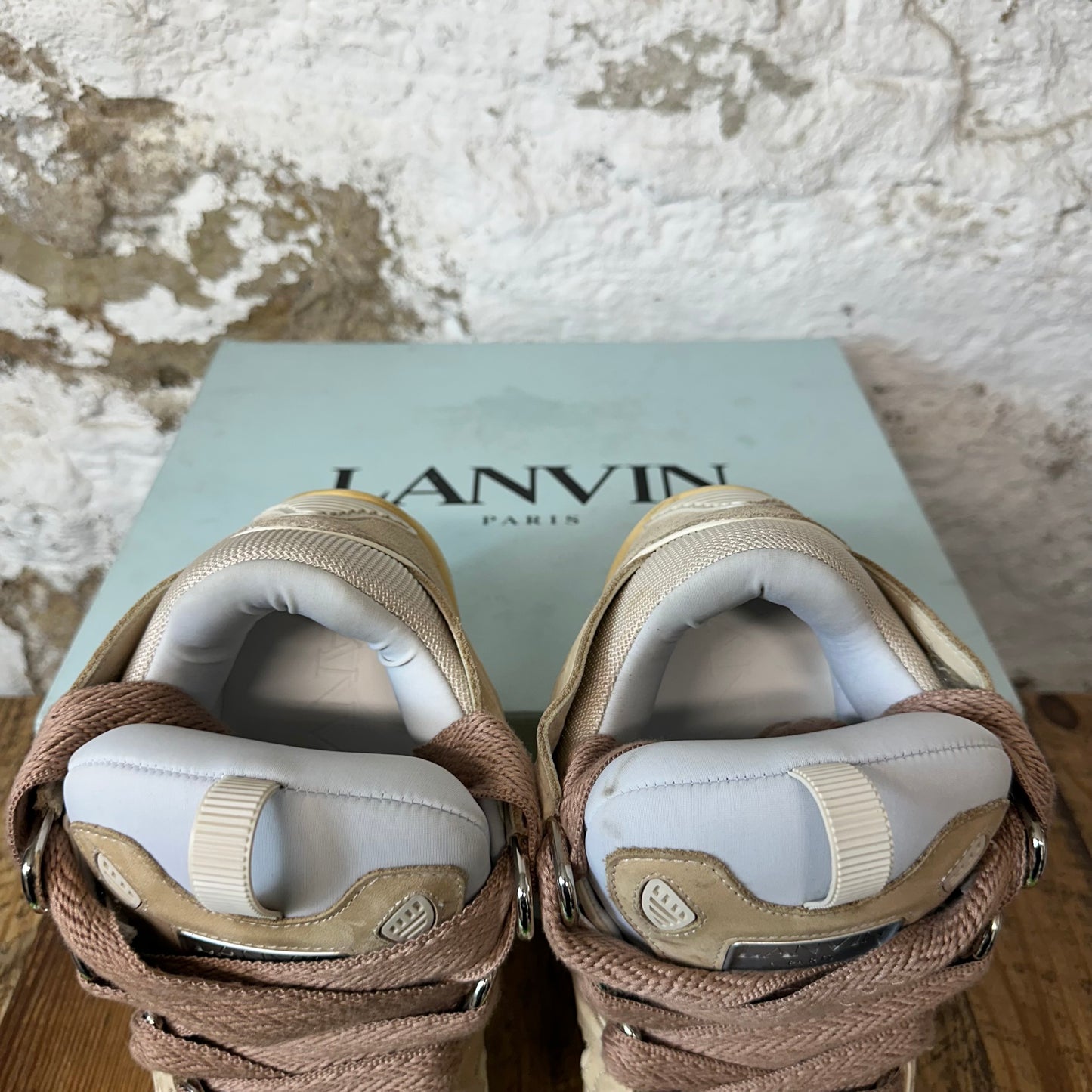 Lanvin Curb Brown Lace Tan Beige Sneaker Sz 9 (42)