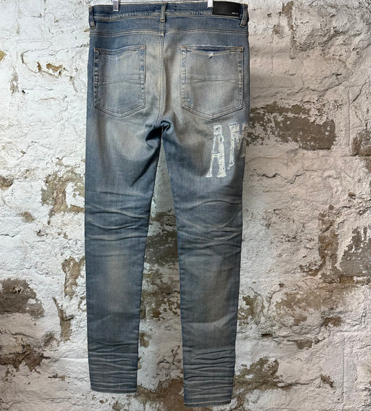 Amiri Distressed Side Spell Blue Denim Jeans Sz 36