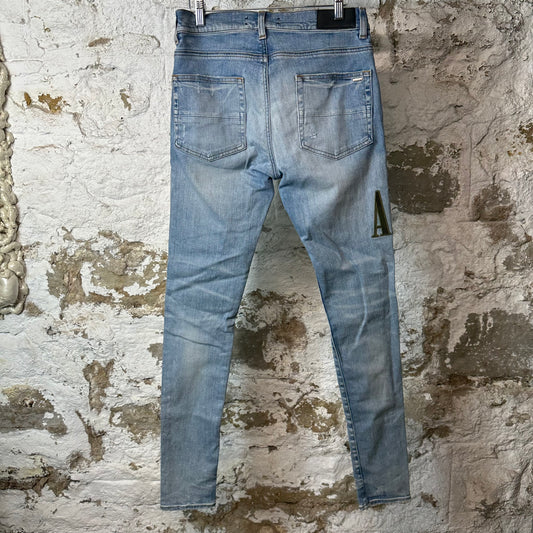 Amiri MX1 Camo Spell Blue Denim Jeans Sz 30