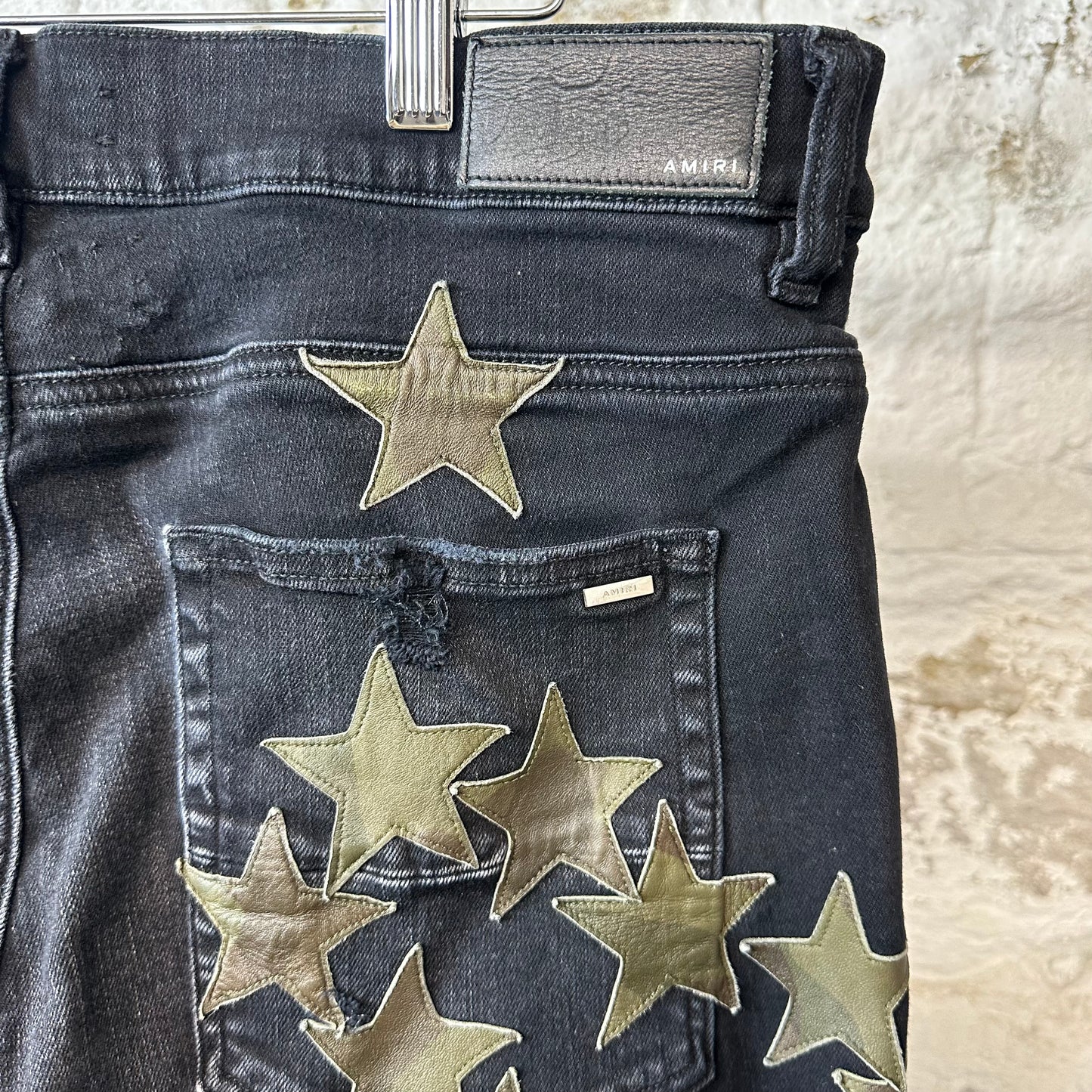 Amiri Green Camo Star Black Denim Jean Sz 36