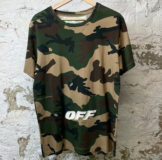 Off White Green Camo White T-shirt Sz M