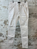 Amiri MX1 White Leather White Denim Jeans Sz 36