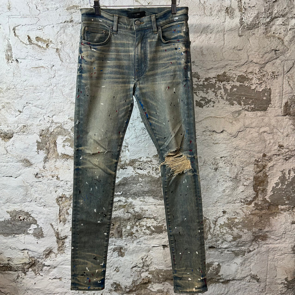 Amiri Acid Wash Paint Splatter Blue Jeans Sz 30