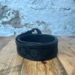 Gucci Black Leather Outlined Canvas Belt Sz 85/34