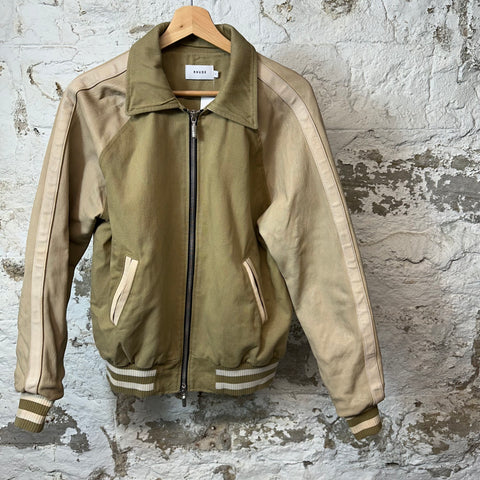 Rhude Boys Olive Tan Leather Canvas Jacket Sz S