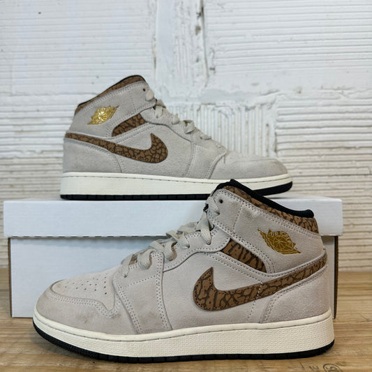 Air Jordan 1 Mid SE GS Brown Elephant Sz 7Y