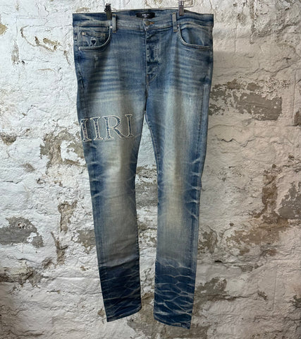 Amiri Core Logo Spell Blue Denim Jeans Sz 36