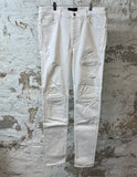 Amiri MX1 White Leather White Denim Jeans Sz 36