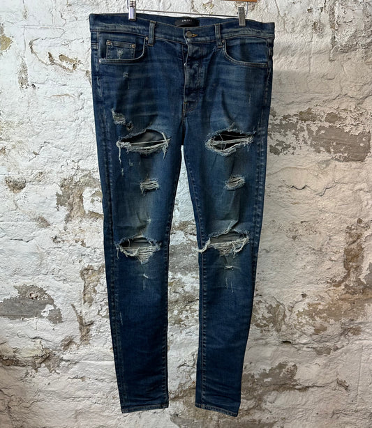 Amiri Rips Dark Blue Denim Jeans Sz 36