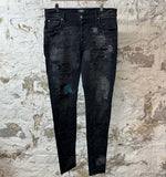 Amiri Stitched Distressed Black Denim Jeans Sz 34