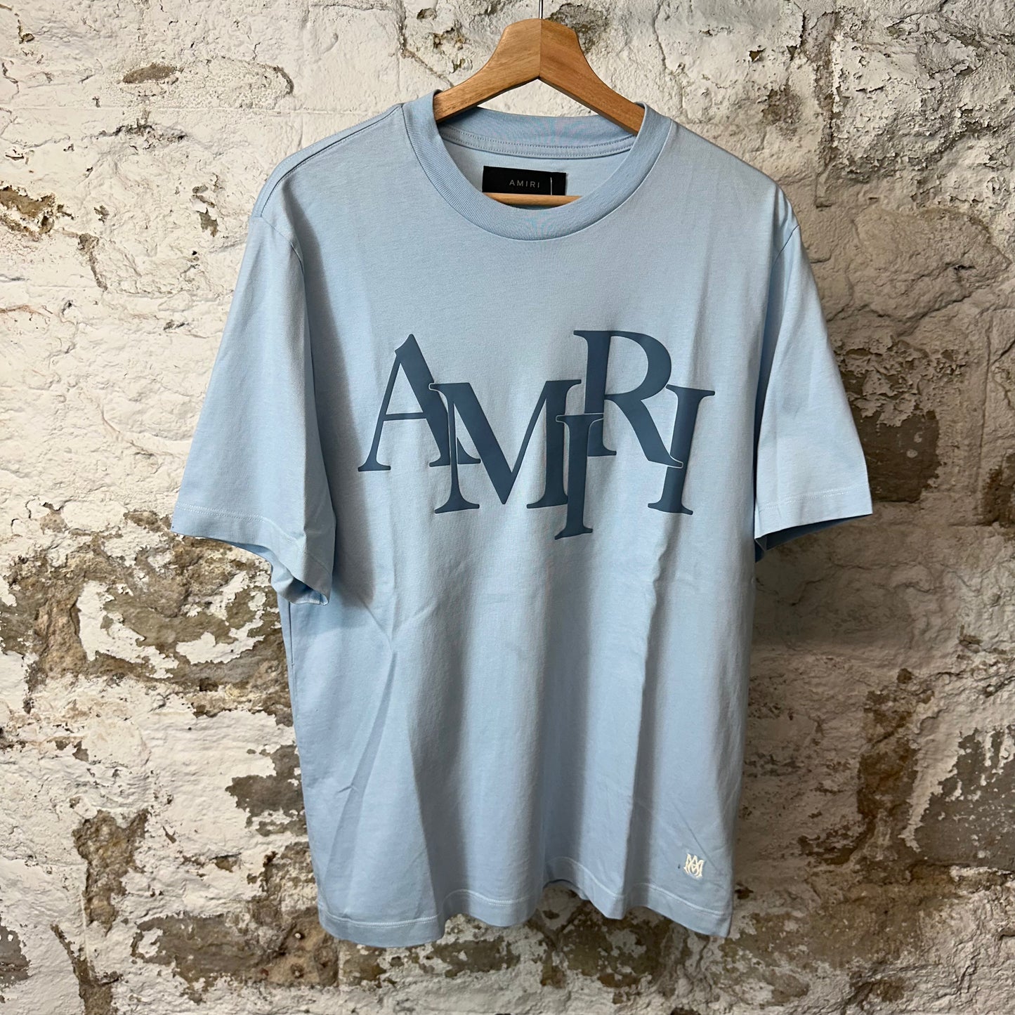 Amiri Blue Leather Stagger Spell T-shirt Sz M