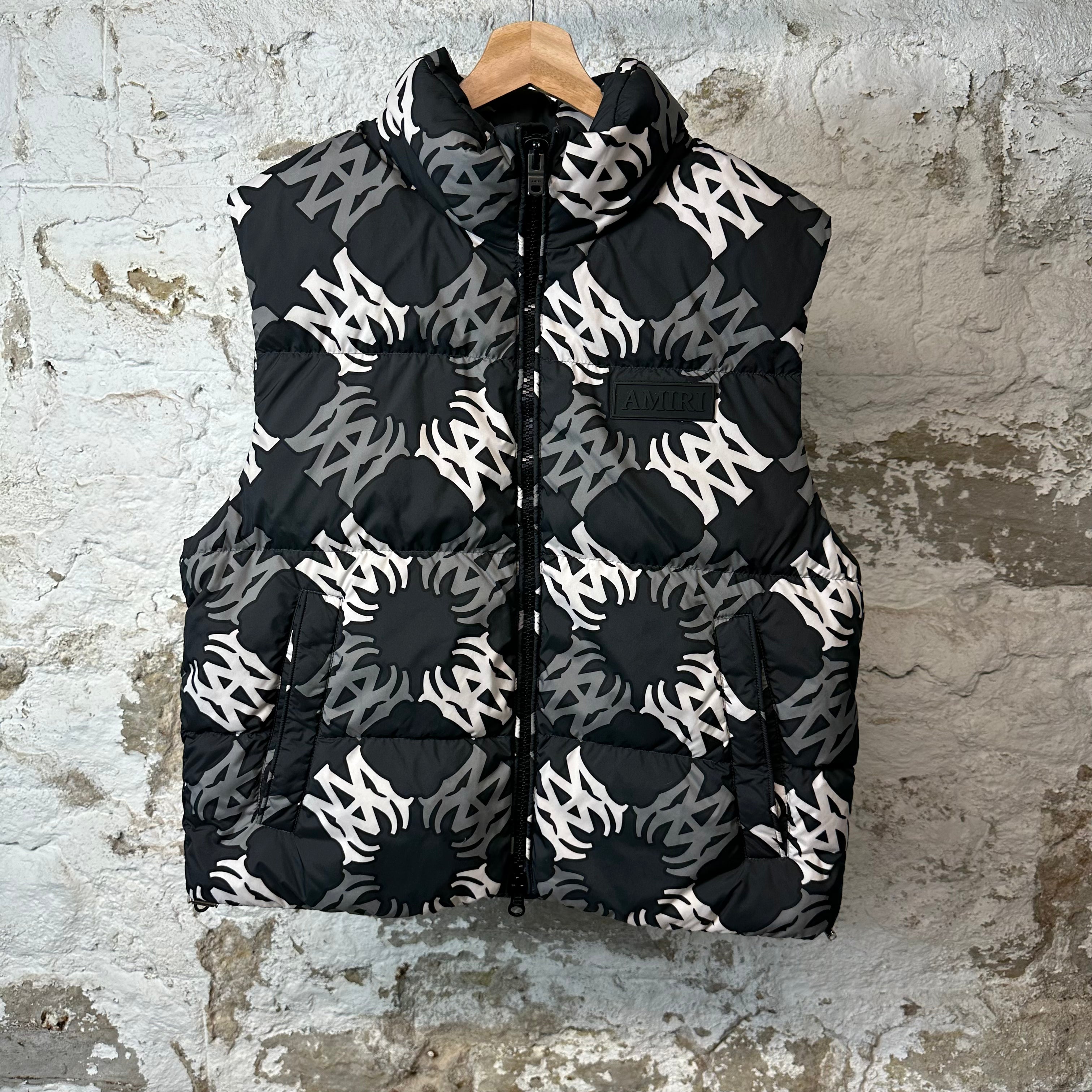Amiri AM Spiral Print Puffer Vest Black Sz S