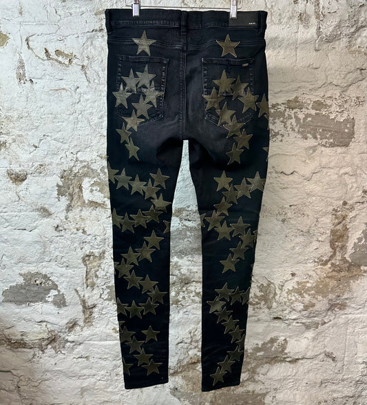 Amiri Green Camo Star Black Denim Jean Sz 36