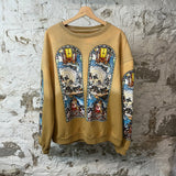 Who Decides War Stained Glass Crystal Brown Crewneck Sz M