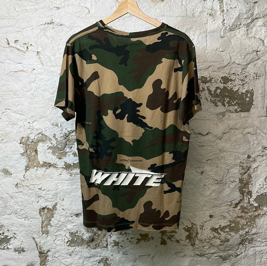 Off White Green Camo White T-shirt Sz M