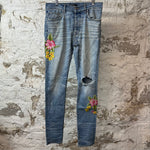 Amiri Flower Logo Blue Denim Jeans Sz 33