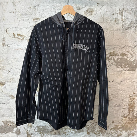 Supreme Pinstripe Button Up Hooded Jacket Sz M